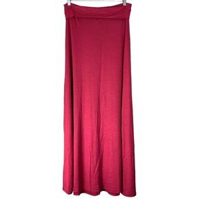 Free to Live Size Large Maxi Skirt Red Maroon Foldover Waistband Womens NEW